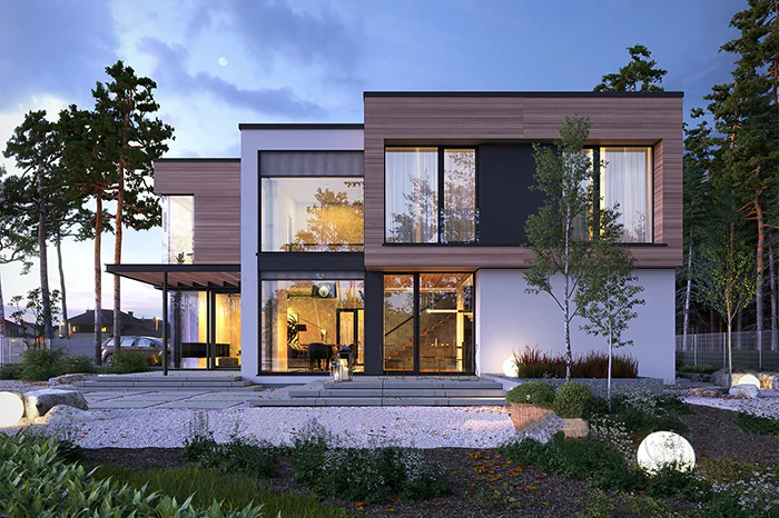 Двухэтажный дом с гаражом в стиле минимализм