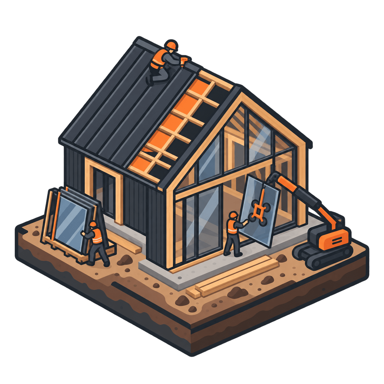Монтаж кровли и остекления